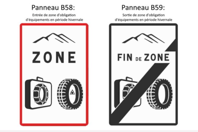Panneau entrée et sortie de zone montagne
