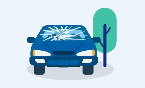 Une illustration d'une voiture avec un impact sur le pare-brise