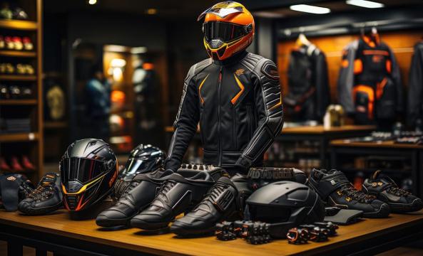 Intérieur d'un magasin d'équipements moto
