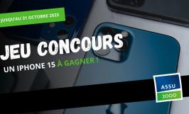 Visuel avec un iPhone et l'inscription jeu-concours an blanc