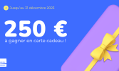 Une carte cadeau avec 250 euros inscrit dessus