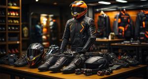Intérieur d'un magasin d'équipements moto